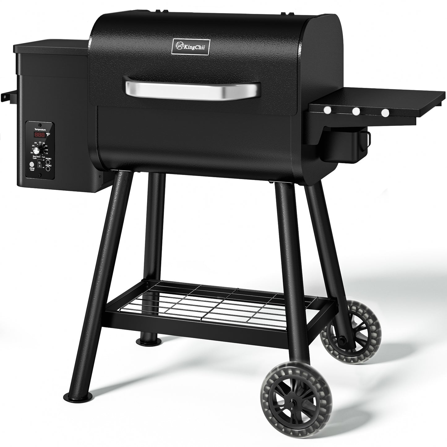 KingChii 456 Sq In Black Square Pellet Grill & Smoker with Side Shelf