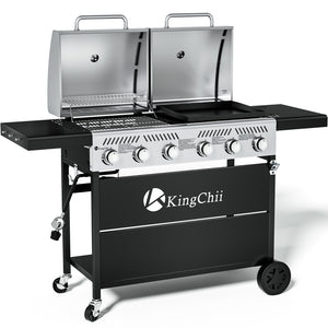 KingChii 2-in-1 Propane Gas Grill and Griddle Combo with 45,000 BTU for Outdoor BBQ