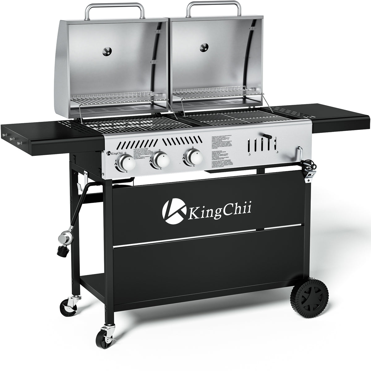 KingChii Heavy Duty Gas and Charcoal Grill Combo for Outdoor BBQ Cooking