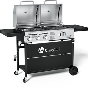 KingChii Heavy Duty Gas and Charcoal Grill Combo for Outdoor BBQ Cooking