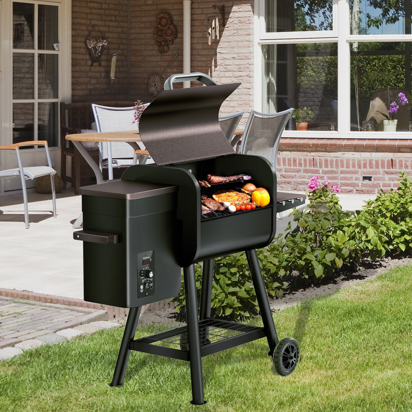 KingChii 456 Sq In Brown Pellet Grill & Smoker with Side Shelf