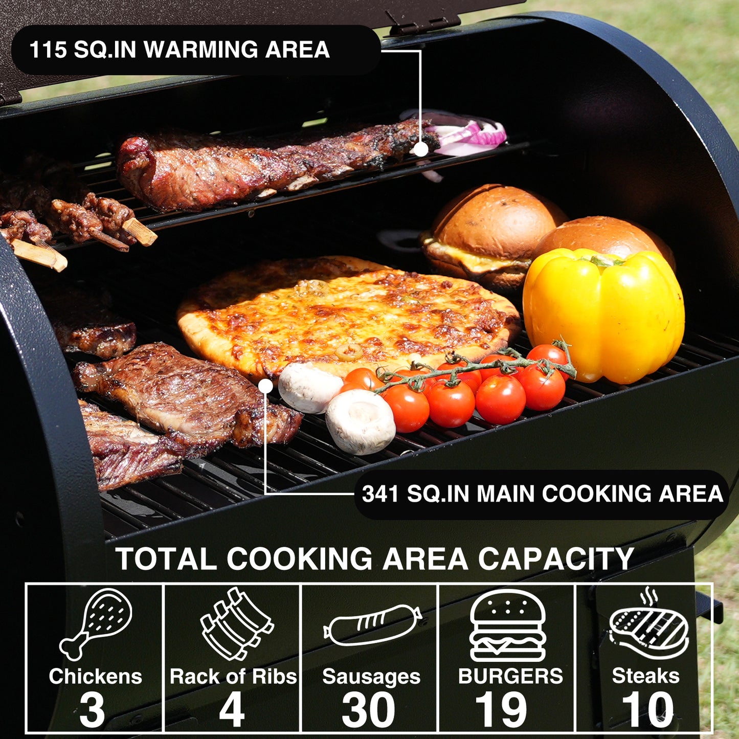KingChii 456 Sq In Brown Pellet Grill & Smoker with Side Shelf