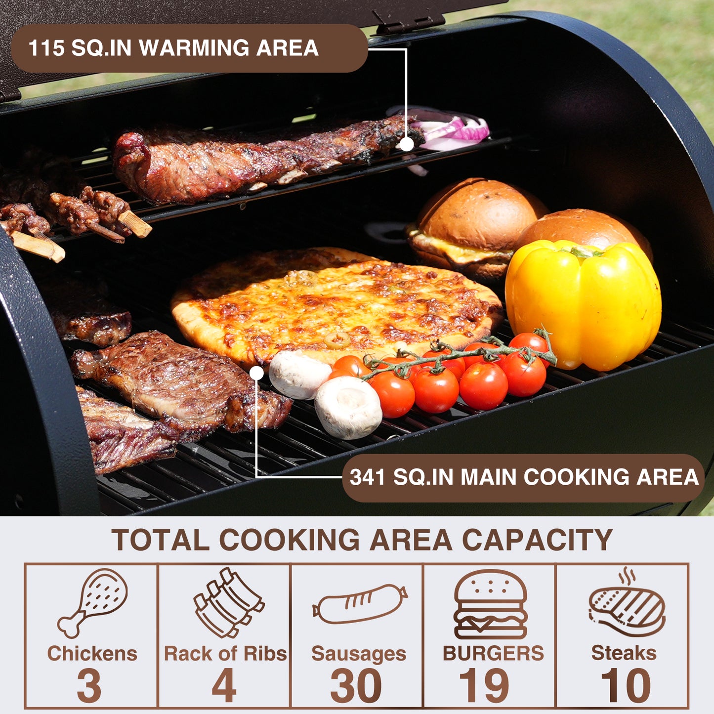 KingChii 456 Sq In Brown Pellet Grill & Smoker with Side Shelf