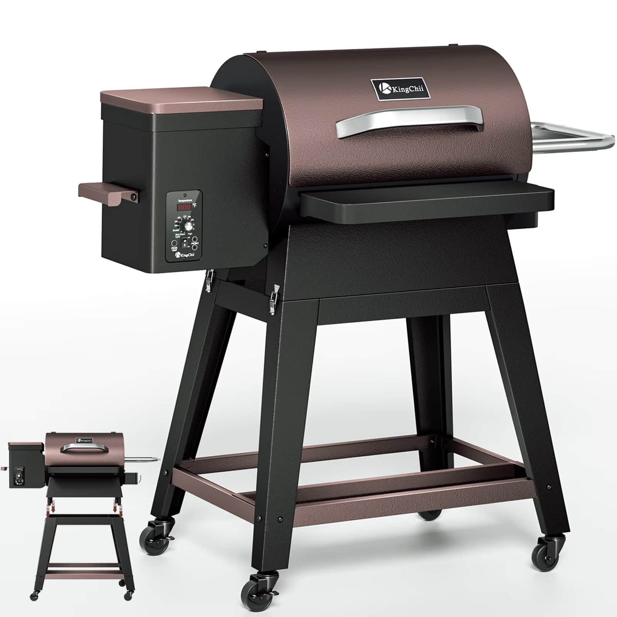 KingChii - 485-sq in Brown Portable Wood Pellet Grill with Detachable Legs and PID Control
