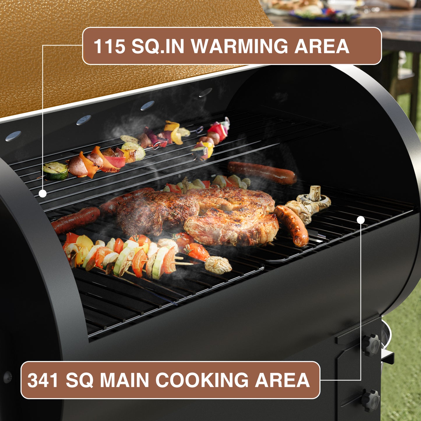 KingChii 456 sq. in Wood Pellet Smoker & Grill BBQ with Auto Temperature Control, Folding Legs for Outdoor Patio RV, Bronze