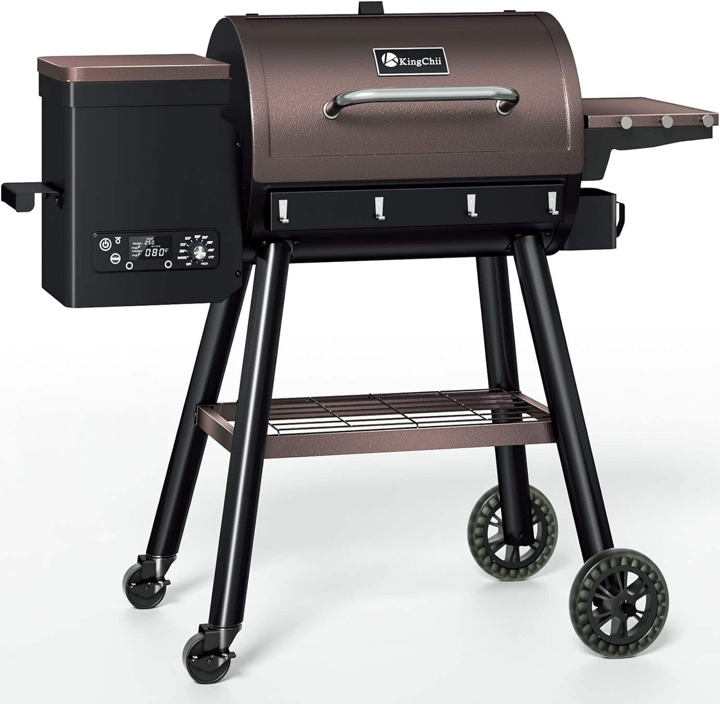 KingChii - 595-sq in Brown Outdoor Wood Pellet Grill and Smoker with 13.2-lb Hopper and 500°F Max Heat