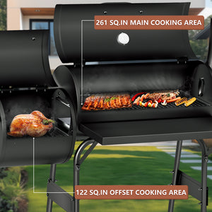 KingChii Black Wood Pellet Smoker Grill Cooking Meat with Wood-Fired Flavor