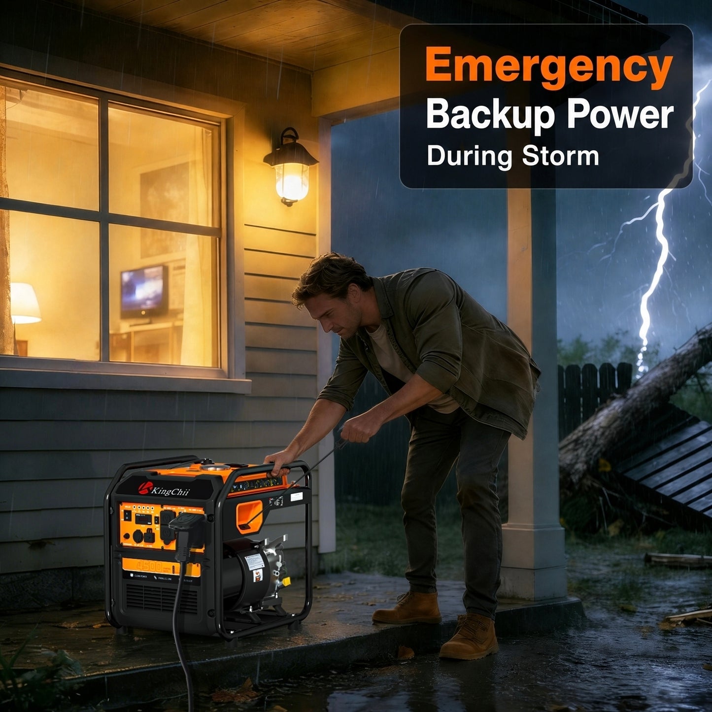 KingChii 4500W Inverter Generator Gas Powered, Open Frame Generator with CO Sensor, Portable Outdoor Power Equipment for Camping, RV & Home Backup, EPA Compliant
