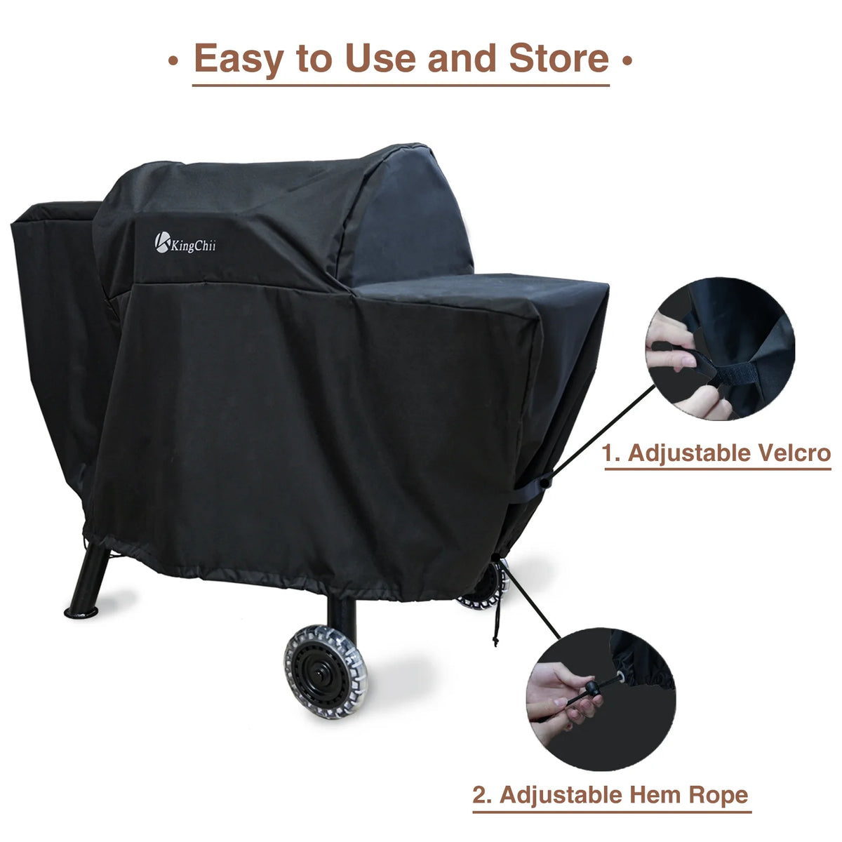KingChii Heavy Duty Waterproof Pellet Grill Cover with Secure Straps and Elastic Hem