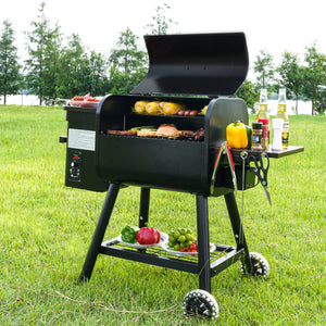 KingChii Wood Pellet Grill and Smoker with Side Shelf for Outdoor Family BBQ