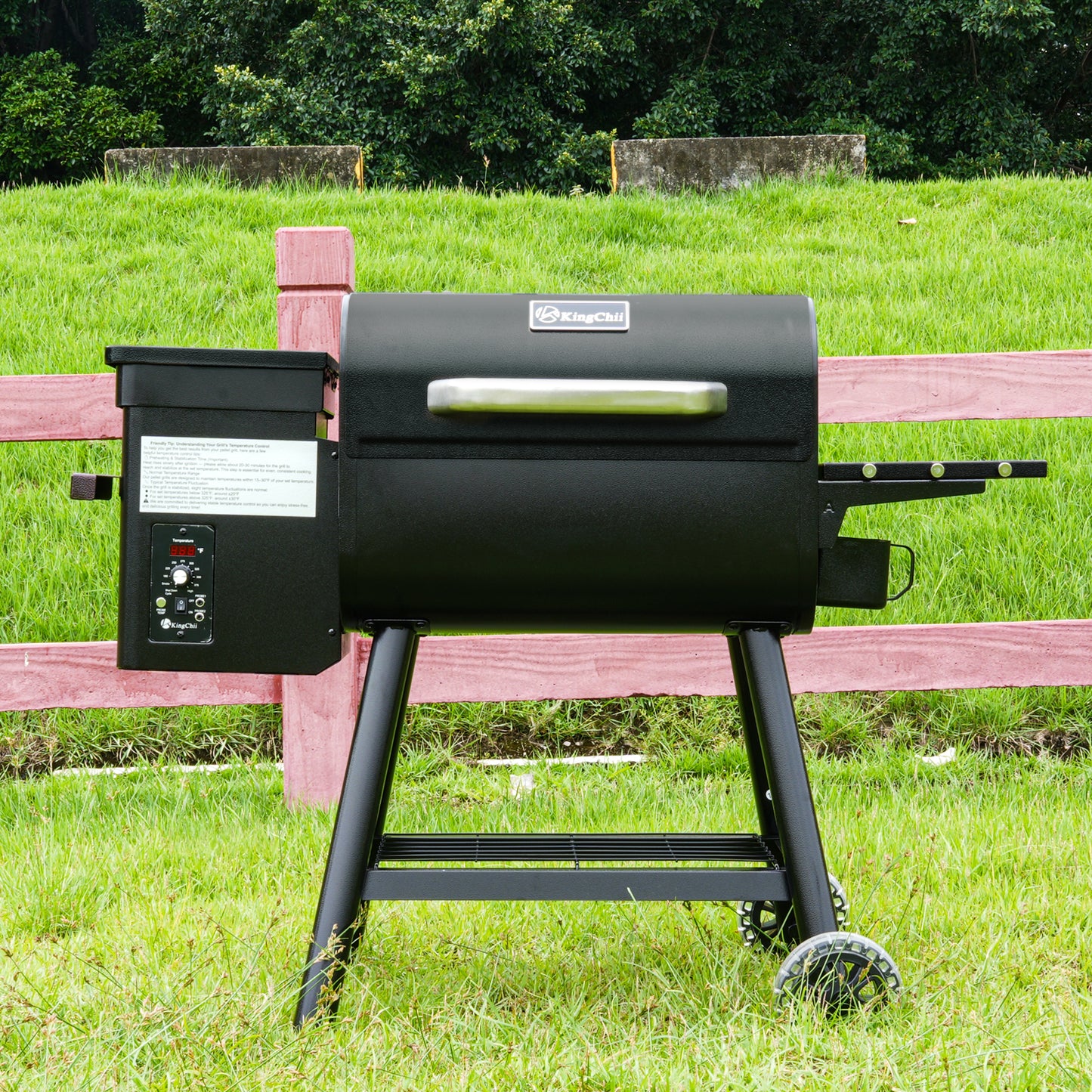 KingChii 456 Sq In Black Square Pellet Grill & Smoker with Side Shelf