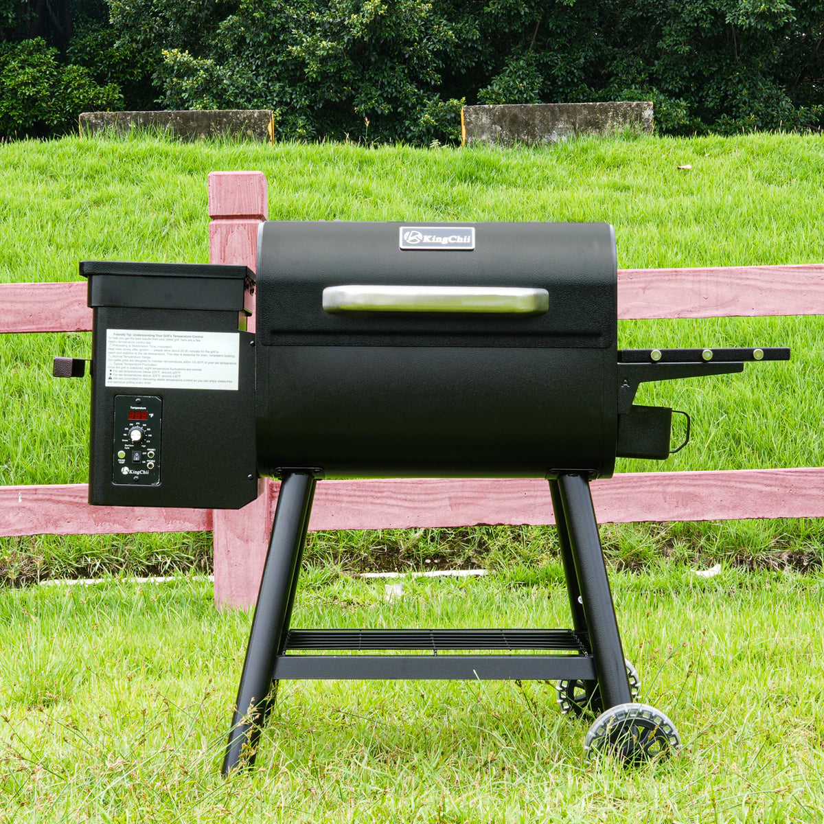 KingChii Black Square Pellet Grill with Wheels for Patio and Outdoor Cooking