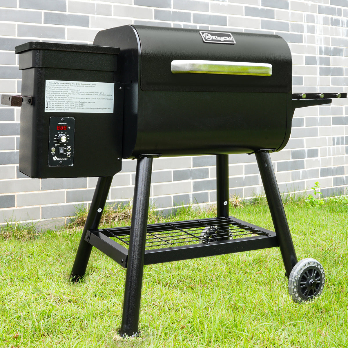 KingChii Black Square Pellet Grill and Smoker for Backyard Outdoor BBQ Cooking